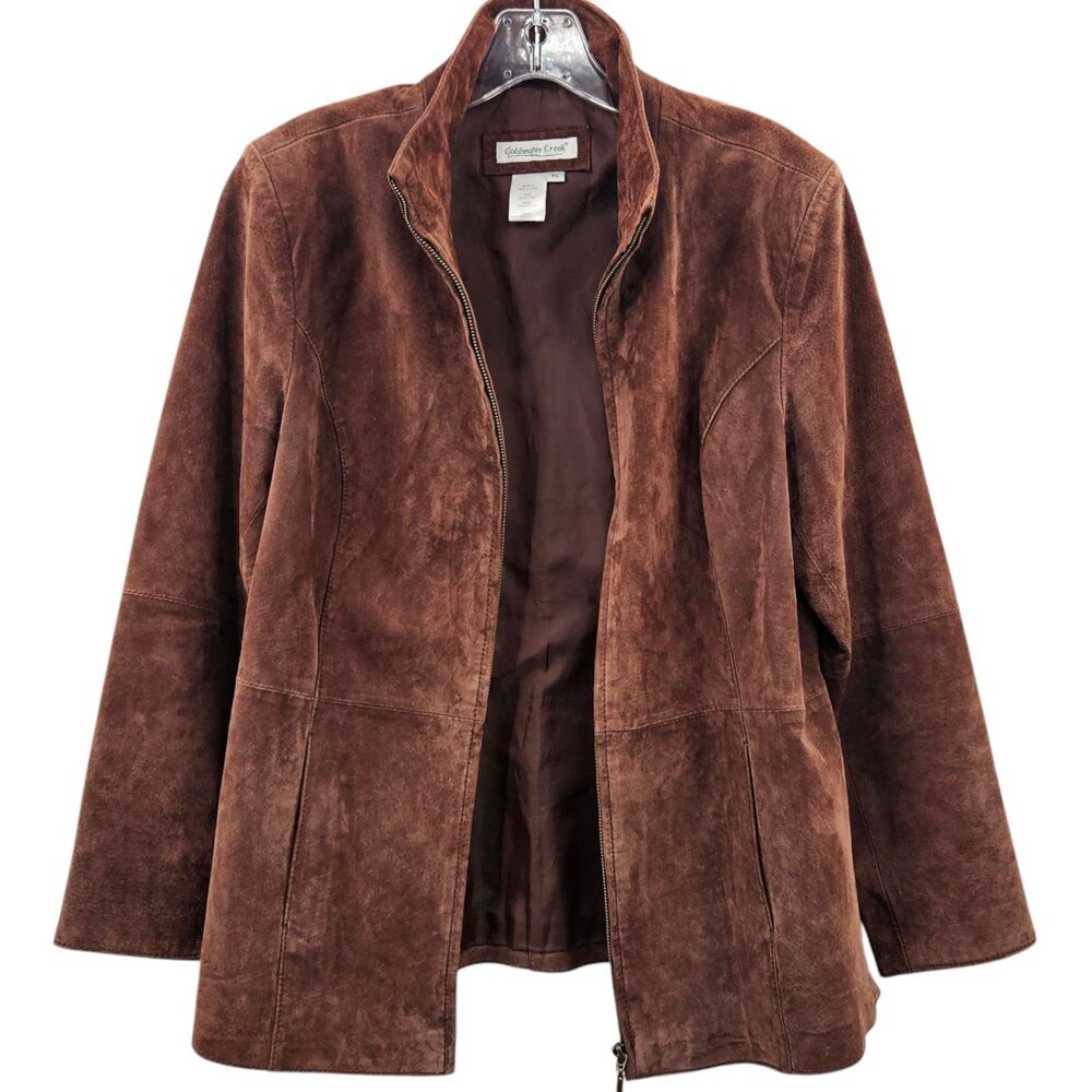 Vtg Coldwater Creek Womens Brown Jacket Sz PL Suede Leather Zip Western Retro
